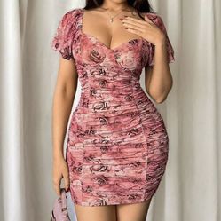 dress SHEIN Pink Floral Ruched size L