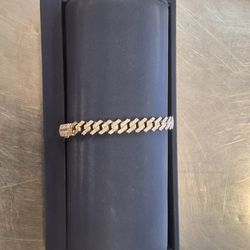 Cuban Link Bracelet 10k White Gold-16.80g-8in-1006 Nat Diamonds