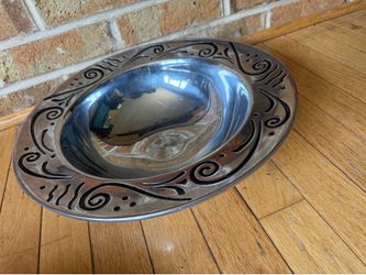 12.75” Lenox Spyro Black Design Silver Metal Bowl Serveware Salad Serving Bowl