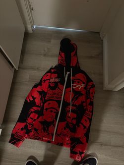 Red and Black Graphic Zip-Up Hoodie