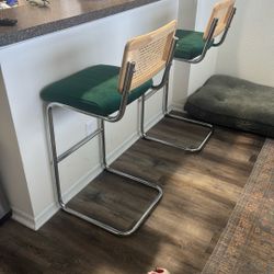 Set Of 2 Green Bar Stools