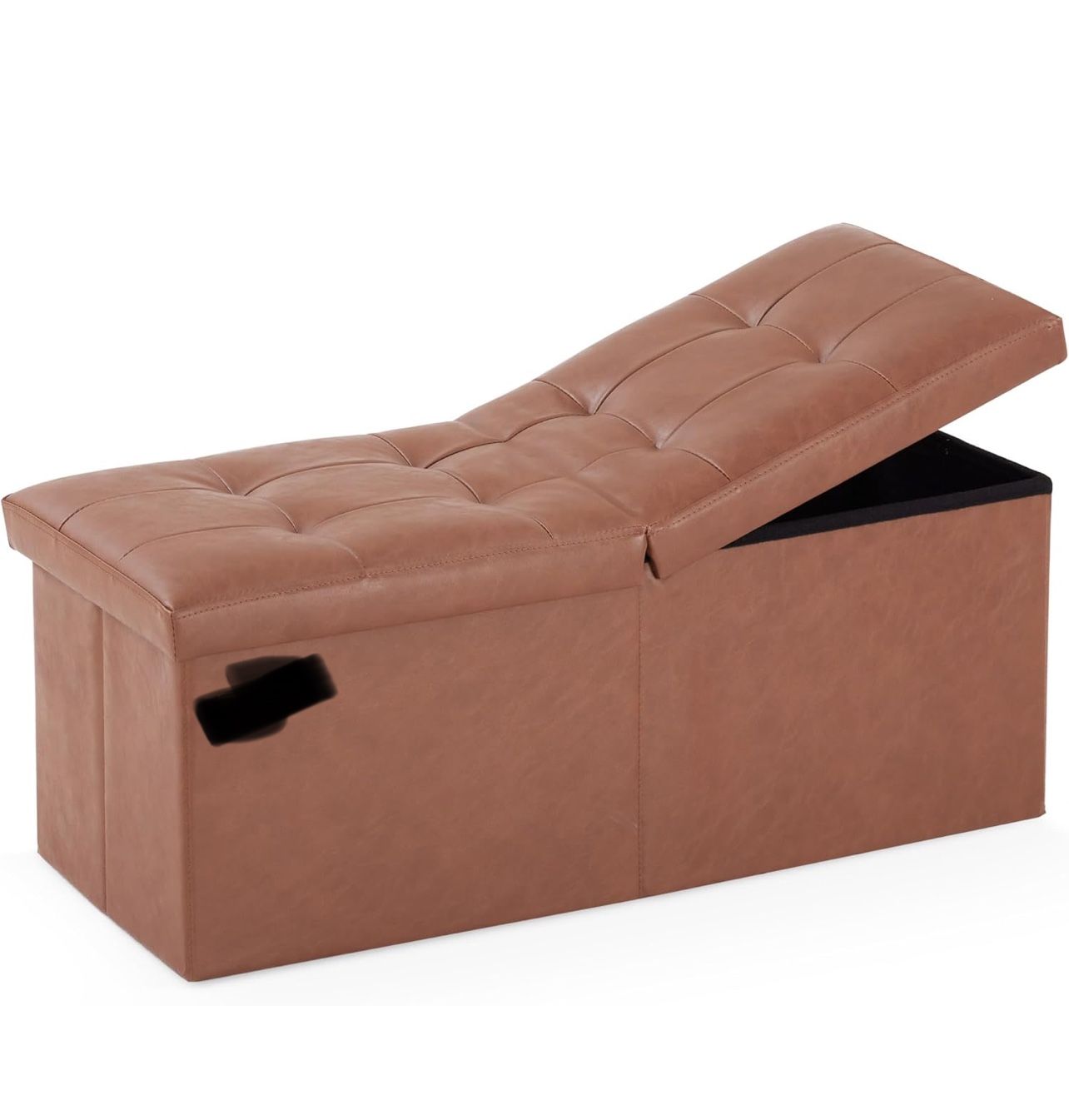 31.5 Inches Ottoman with Storage, Folding Ottoman Bench Small Foot Rest Stool, Bedroom Bench with Flipping Lid, Faux Leather-Retro Brown