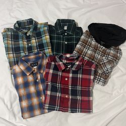 Kids Plaid Button-Down Shirts – Size 10–12 (Set of 5)