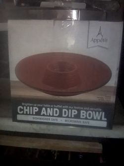 Red Ceramic Chip And Dip Bowl.