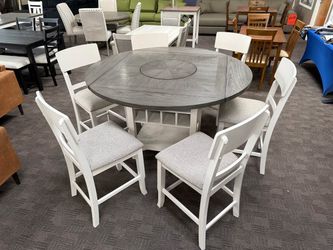Counter farmhouse table with leaves, storage and lazy susan