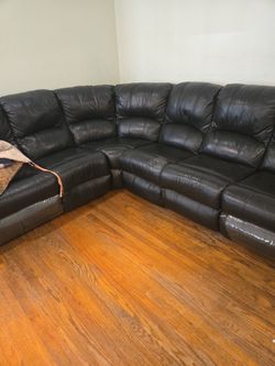 Leather Sectional Sofa Two Manual Recliners 95