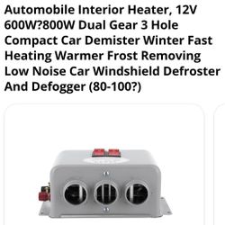 Automobile Interior Heater, 12V 600W?800W Dual Gear 3 Hole Compact Car Demister Winter Fast Heating Warmer Frost Removing Low Noise Car Windshield Def