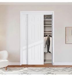 48x80 in 6-Panel Bypass Sliding Closet Door, Steel Frame White Primed Bypass Door