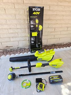 RYOBI 40V Leaf Blower 550CFM & Weed Eater String Trimmer EXPAND-IT Attachment Capable KIT