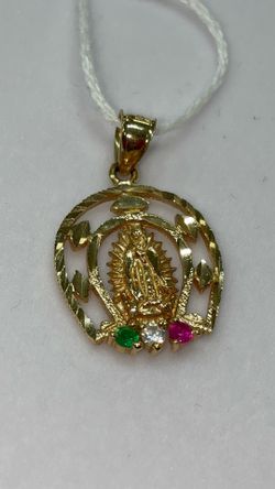 Virgin Mary Gold-Tone Pendant with Colored Stones