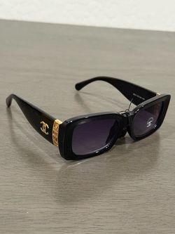 Chanel Rectangle Sunglasses Black Gold