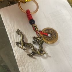 Dragon With 5 Fengshui  Coins  Keychain 