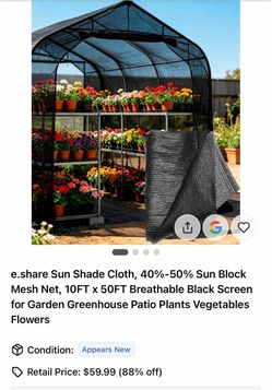e.share Black Sun Shade Cloth 10FT x 50FT