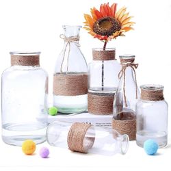 New in box Glass Bud Vases Set of 6, Small Clear Flower Vase with Unique Rope Design, Decorative Vases for Flowers, Vases for Home Decoration, Wedding