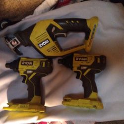 Ryobi 18V SawzAll And Two 18V Impact Drills