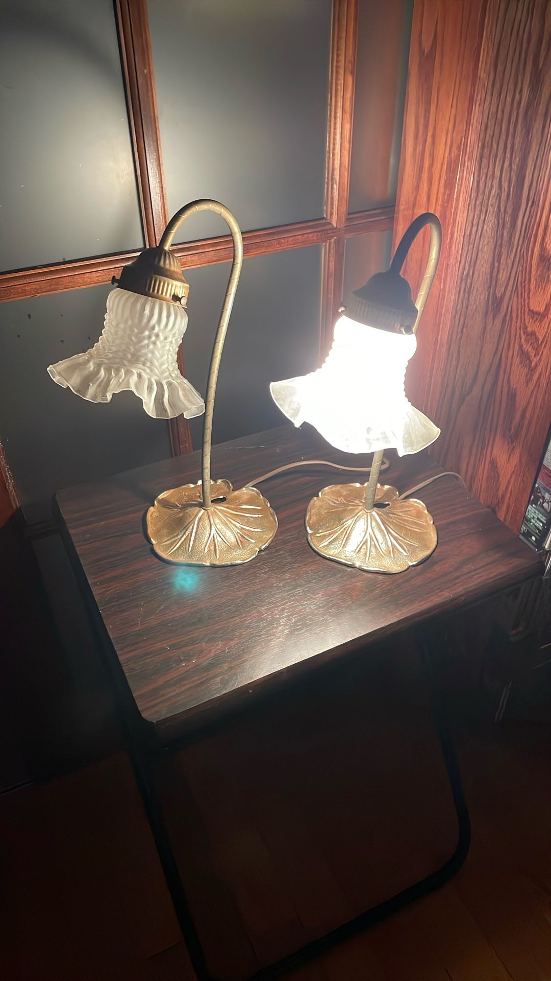 Two Vintage Lily Flower Gooseneck Lamps