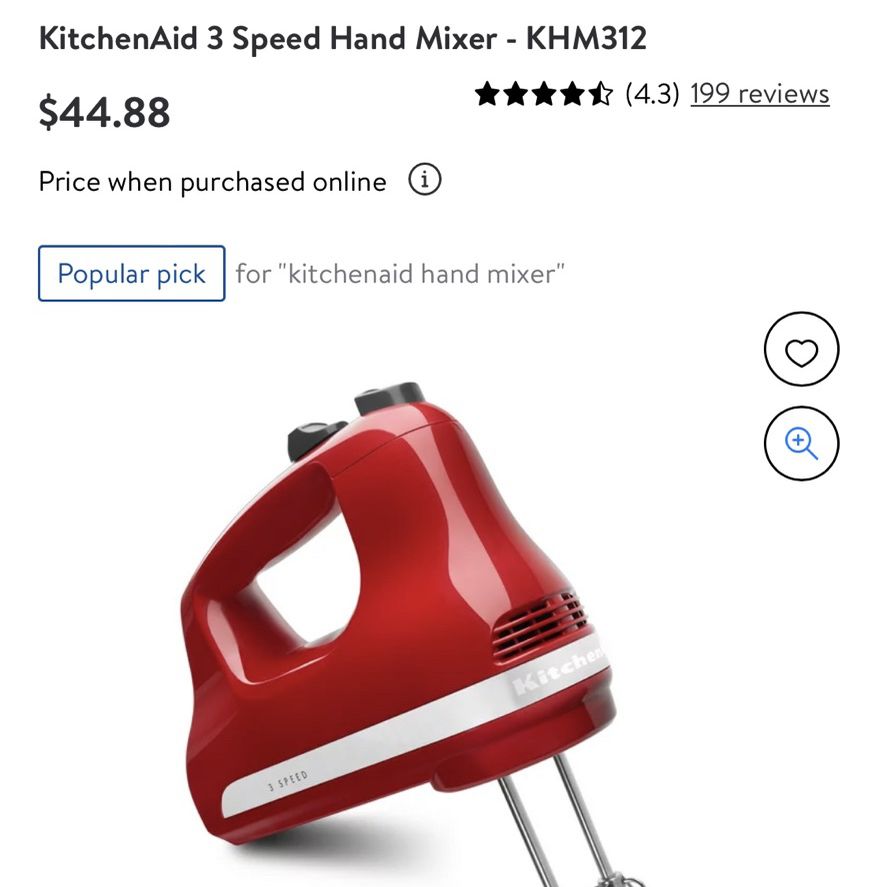 KitchenAid 3 Speed Hand Mixer - Khm312