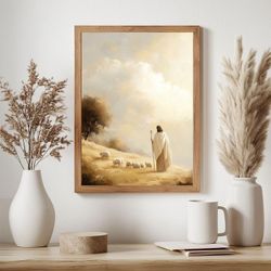 The Good Shepherd, Jesus Leaves The 99, Christian Wall Art, Bible Wall Decor Painting