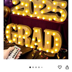 2 Wooden LED Sign with Light Up Letters 'Grad' and '2025