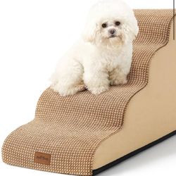 Dog Stairs for Small Dogs 19.7" H, Curved Dog Step for Puppy, Older or Cat, Medium Pet Ramp for Sofa, Couch or Bed, Ladder with High Density Foam, 15.