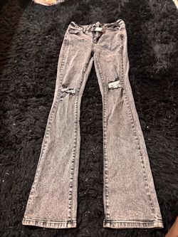 Gray Acid Wash Distressed Flare Jeans