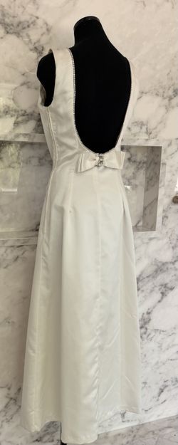 Vintage Ivory Satin Bridal Gown Rhinestone Open Back Bow Formal Wedding Dress