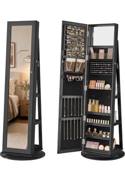 360° Rotating Jewelry Armoire with Full-Length Mirror