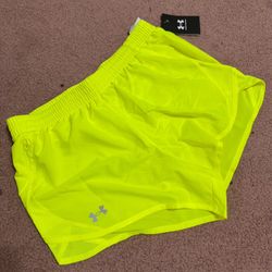 New Medium under armor neon yellow running workout jogging shorts gym