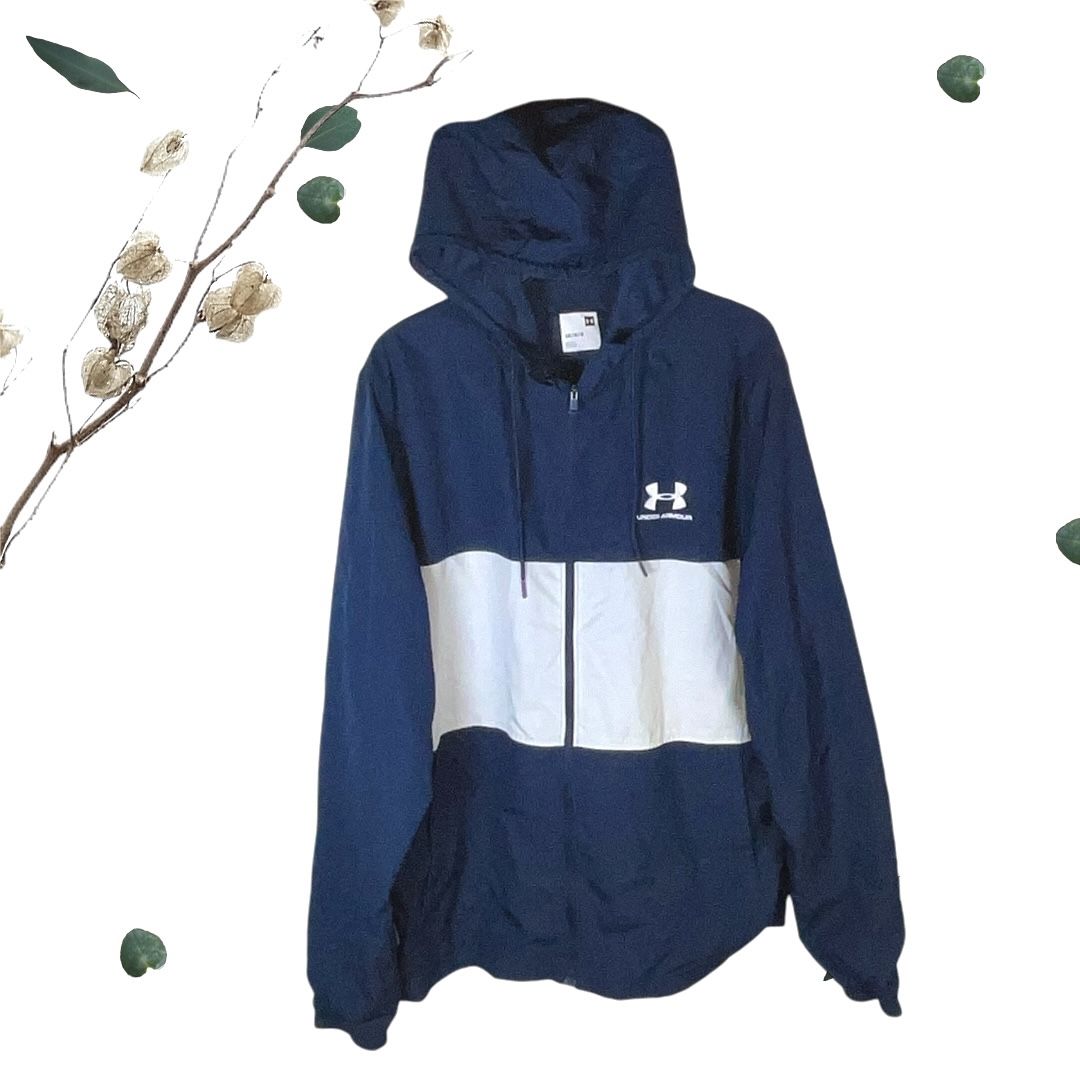 Under Armour Navy w White Lined Zip Hoodie Windbreaker Men Large