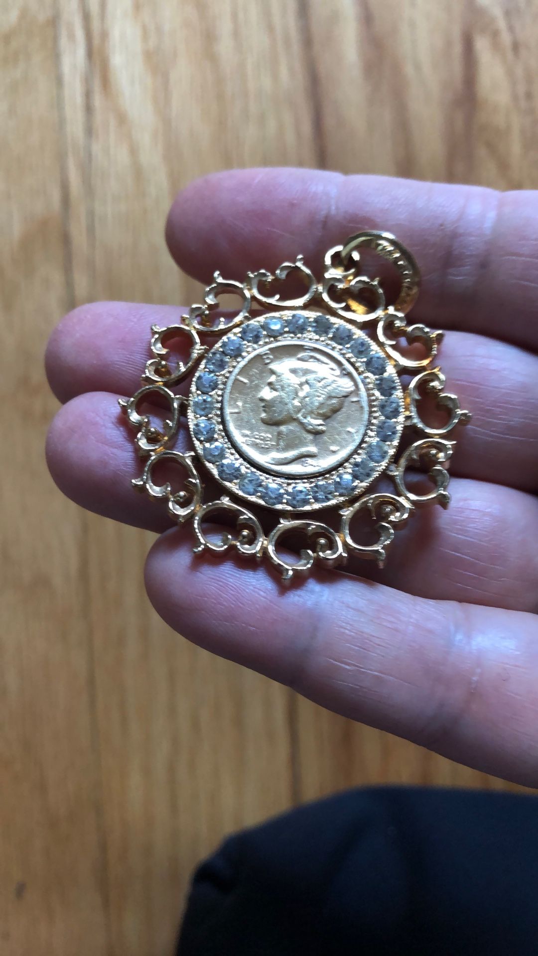 1941 Gold Plated Mercury Dime Pendant