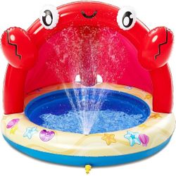 Sloosh Baby Pool Toddler Sprinkler, Crab Splash Pool with Canopy