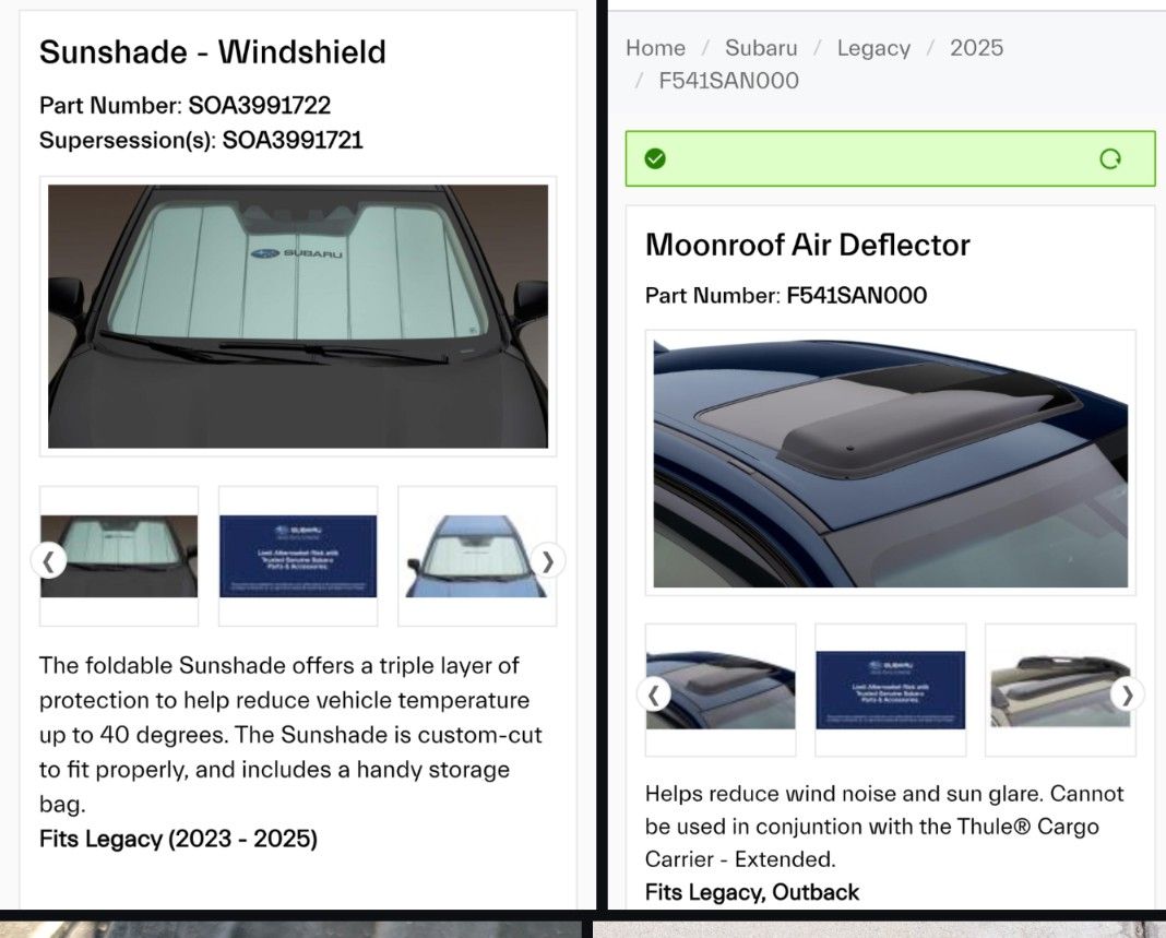 2025 Subaru Legacy Sunshade And Moonroof Air Deflector