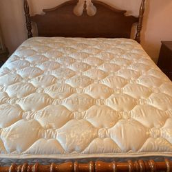 Cherry Wood Queen Size Bed Frane, Mattress, Box and Mattress Cover