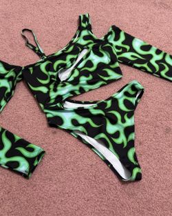 New Xs green cut out bodysuit top rave iHR festival outfit bikini cyber swim