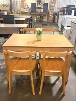 🔥Set of 5🔥65" 5PCS Solid Wood Extendable Dining Table Set with Wheels,Dining Room Table Set with 17.7" Pull-out Side Table and 4 Dining Chairs for S