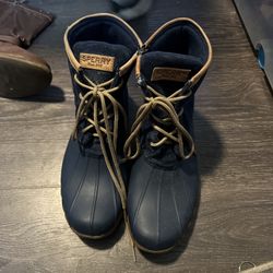Sperry Women's Saltwater Emboss Wool Rain Winter Snow DUCK BOOT Navy Sz 9