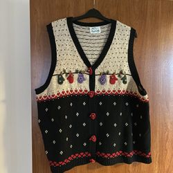 Vintage Quacker Factory Christmas Button Up Sweater Vest 3XL