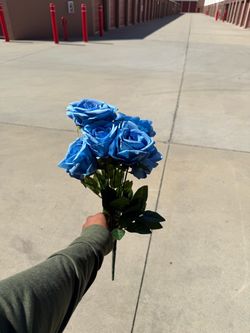 Dusty Blue Rose Flowers Artificial Real Touch 7 Rose Heads Per Bouquet