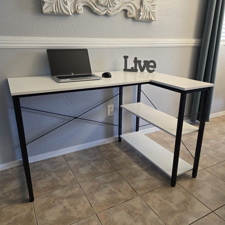 L Shape Office Desk White Top Black Metal Frame / Computer Desk / Desk