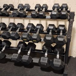 Rubber Coated Hex Dumbbells With Rack