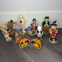 Halloween Ceramic Figurine Lot 6” Witch Skeleton Frankenstein Pumpkin Decoration