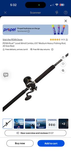 PENN Rival™™ Level Wind Combo, 6'6" Medium Heavy Fishing Rod, 20 Size Reel give me an