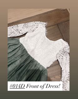 White Lace Long Sleeve And Green Tulle Skirt With V Backing!