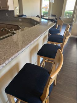 Set of 4 Counter Height Bar Stools – Wood & Upholstered Seats