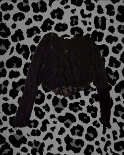 Black Lace Cropped Long Sleeve Top