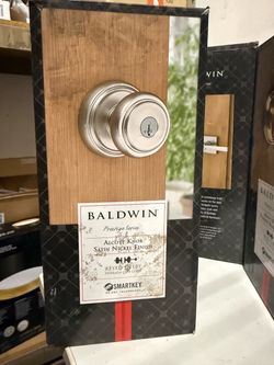 Baldwin Prestige Alcott Satin Nickel Entry Door Knob Featuring SmartKey Security