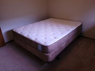 Queen mattress, box, and frame
