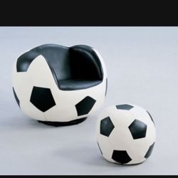 All Star White/Black PU Leather Soccer Ball Chair w/ Ottoman