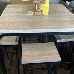 Grey Counter Height Table With 4 Stools 