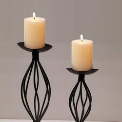 (Set of 2) Modern Black Metal Pillar Candlestick Holders (Candles not included)

